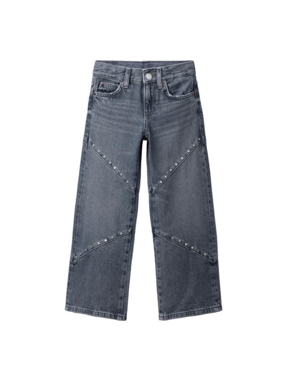 ZARA Girls Studded Wide Leg Jeans NWT Gray Denim 6-7Y 122 cm